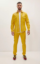New Men Pant Yellow Trousers Leather Lambskin Genuine Biker Stylish Casu... - $112.80+
