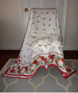 POINSETTIA AND BERRIES TABLECLOTH 88&quot;  X 58&quot;  WITH 12 NAPKINS - $123.42 CAD