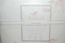 NEW Pottery barn kids Organic Flannel Rainbow Unicorn TWIN Sheet set Pink Horse  - £41.17 GBP