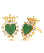 Emerald Diamond Claddagh motif Stud Earrings in 10k Yellow Gold - $611.43 CAD
