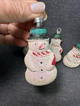 4 Bradford Novelty Glitter Christmas Trimmeries Snowman Snowmen Glass Ornaments - £4.69 GBP