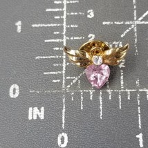 VTG Avon Winged Pink Heart Guardian Angel Gold Tone Rhinestone Pin Religious - £7.90 GBP