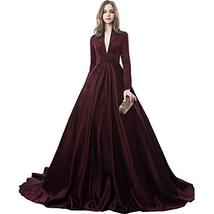 Vintage Long Sleeves Beaded V Neck Formal Evening Prom Dresses Dark Plum US 16 - £126.58 GBP