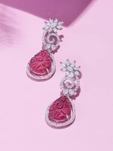 Wine Stone CZ Embellihsed Brass Contemporary Drop Earring Kundan Jewelry Set - £17.16 GBP