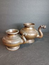 Antique matching Tibetan Bronze Kendi like oil pitchers lion mask spout - $491.67