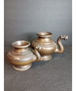Antique matching Tibetan Bronze Kendi like oil pitchers lion mask spout - £386.62 GBP