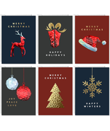 18 Christmas Greeting Card Assortment with Envelopes, Gold Foil 3D Effect - $29.11