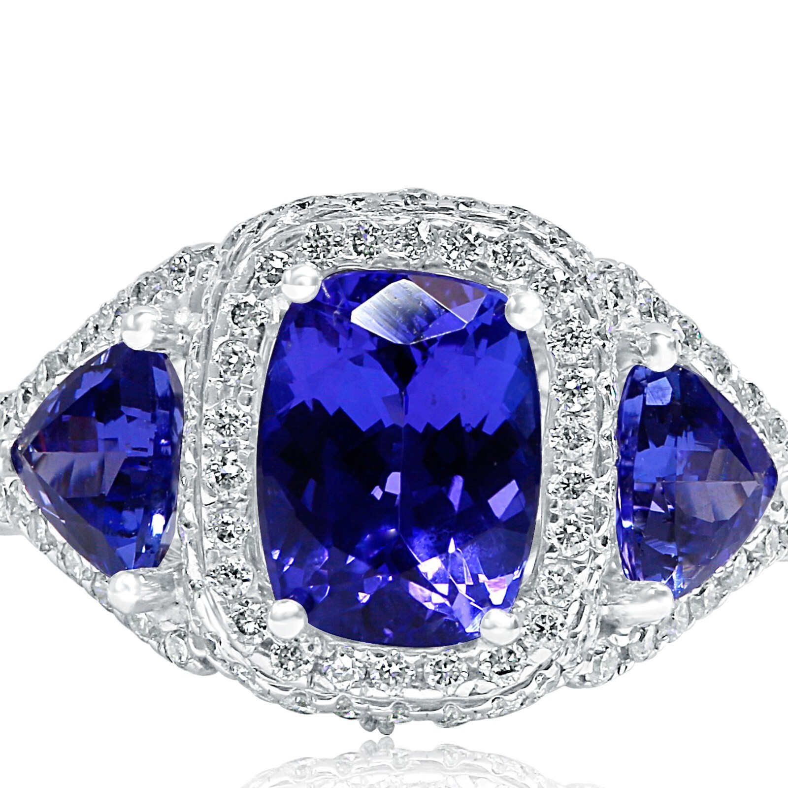 1.97 Karat Tansanit Kissen Blau Violett Diamant Verlobungsring 18k Gold 4.38 TCW Item image 4