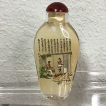 Vintage Chinese Snuff Perfume Bottle Reverse Hand Painted People Family Cow - $29.69