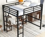 Full Size Loft Bed With Desk,Metal Loft Bed With Storage Shelves,Heavy D... - £386.61 GBP