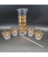 Vintage MCM Culver Pisa 6 Piece 22k Gold Cocktail Glasses &amp; Pitcher Set - $269.61 CAD