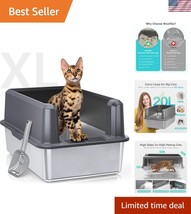 Durable XL Cat Litter Box - Stainless Steel with High Walls and Scoop In... - $85.99
