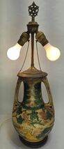 Vintage Early 20th Century Colorful Majolica Double Socket Lamp From Vase  - $98.01
