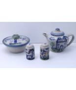 LOT OF 4 M A Hadley Assorted Hand Painted Dish Teapot Shakers Stoneware ... - $67.19