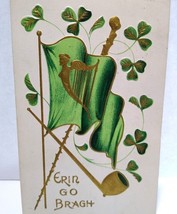 St Patrick&#39;s Day Postcard Irish Erin Go Bragh Flag Club Pipe Clover 1909 A&amp;S 303 - £8.04 GBP