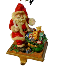 Vintage Stocking Holder Sparkling Santa w/Gifts Heavy 6&quot;H Cast Iron &amp; Resin - $19.80