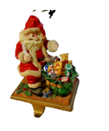 Vintage Stocking Holder Sparkling Santa w/Gifts Heavy 6&quot;H Cast Iron &amp; Resin - £15.90 GBP