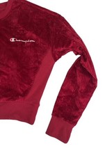 Champion XS Red Corduroy Velour Crop Sweatshirt Logo Pullover Womens image 4