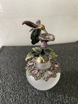 20th Century French Frosted Glass Brass Jewelled Humming Bird Finial Bottle - $50.00