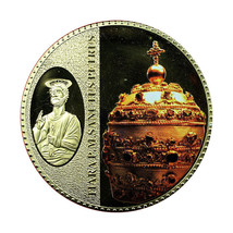 Vatican Medal Saint Peter Tiara &amp; Cameo 50mm Gold Plated Gems CoA 01608 - $31.49
