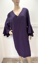 Chicos Shift Dress 4 (US 20/XXL) Womens Deep Purple VNeck Bell Sleeves Lined NEW - £108.56 GBP