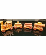 Vintage Wooden Toy Train Set 4 Piece Handmade Engine Caboose Cars - $24.50 CAD