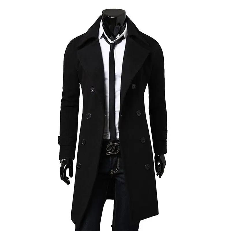 Fashion  Autumn Jacket Long Trench Coat Men High Quality Slim Fit Solid Color Me - £183.57 GBP