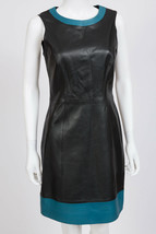 Vakko Black and Blue Sleeveless Leather Sheath Dress sz 4 fits 6 - $40.00