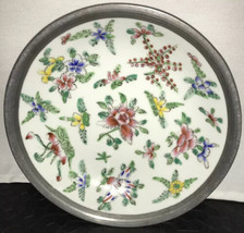 Vintage Hand Painted Hong Kong Japanese Porcelain Ware Pewter Floral 8” ... - £17.64 GBP