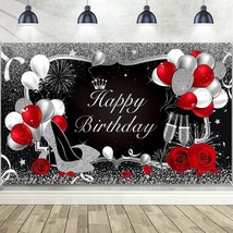 Silver And Black Happy Birthday Backdrop Happy Birthday Banner Red Large Sequin  - £15.71 GBP