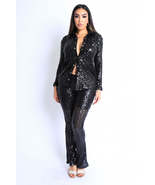 Sequin Button Down Shirt And Pant Set - $61.00