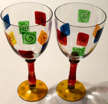 ROYAL DANUBE Set 2 Wine Water Goblets Glass Romania Vintage Hand Painted... - £31.53 GBP
