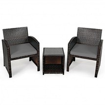 3 Piece PE Rattan Wicker Furniture Set with Cushion Sofa Coffee Table - $154.95