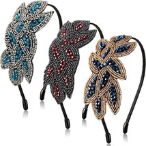 1920s Headbands for Women 3 Pieces Black Flapper Headpiece Beaded Leaf 1920s Acc - £24.96 GBP