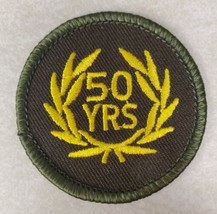Round 2&quot; Brown Patch &quot;50 YRS&quot; With Green Border Yellow Stitching - £11.67 GBP