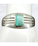 MEXICO 925 Sterling Silver 28 gram Vintage Malachite Bezel Inlay Cuff Br... - $3,734.35 MXN