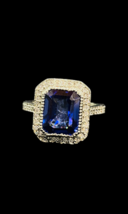 3Ct Smaragd Labor Erstellt Blauer Saphir &amp; Diamant Verlobungsring 14K mit Gold - £50.91 GBP