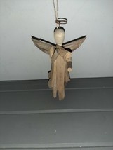 Christmas Driftwood Angel Blowing Horn Folk Art Ornament 7&quot; Tall - £21.92 GBP