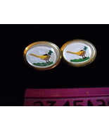 Cuff Links Hand Painted Pheasants under Glass Golden Ovals No Presentati... - £7.85 GBP