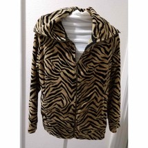 Women&#39;s Zip Jacket Animal Print Tan Black Large Shawl Collar Pockets Size Small - £9.54 GBP