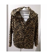 Women&#39;s Zip Jacket Animal Print Tan Black Large Shawl Collar Pockets Siz... - $16.72 CAD