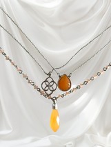 Chaps Y2K Layered Necklace with Orange Glass Teardrop Pendant - $22.44 CAD