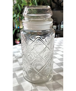 Vintage  Clear Smuckers Glass Storage Jar With Sealed Lid Raised Fruit D... - $19.95