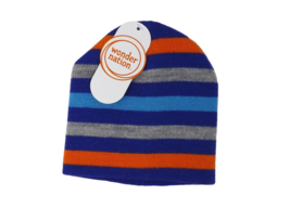 Wonder Nation Toddler Knit Beanie Hat - New - Blue, Gray &amp; Orange - £5.50 GBP