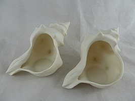 Yankee Candle Conch Shell Tea Light Holder Off White Set Pair 6" long porcelain - $19.79