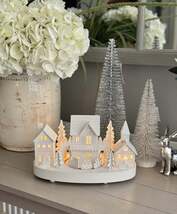 White Wooden Christmas Village Scene With Moving Train And Lights. - $97.55 CAD