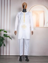 H&amp;D 2022  Dashiki Clothes For Men No Cap Shirt Pants Set Embroidery Tops Trouser - £102.39 GBP