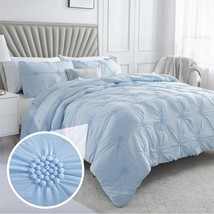 King Cal Baby Blue 3-Piece Down Alternative Comforter Set Bedding Ruched 3D Flor - £74.26 GBP