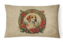 English Foxhound Christmas Flowers Throw Pillow - £25.16 GBP