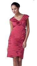 Adrianna Papell Tiered Taffeta Rosette Detail Dress Sz 14 Salmon - $60.98